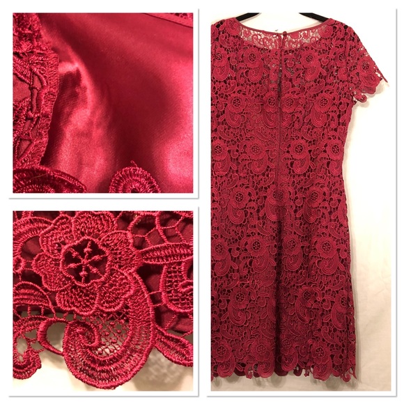NWT Kay Unger NY Cranberry Floral Lace Dress - Picture 2 of 7